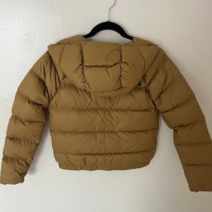 North Face Cropped Hooded Sierra Down Jacket, Mustard Yellow
